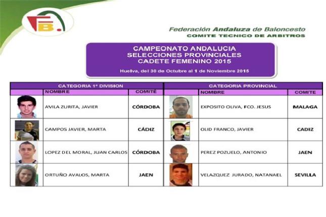 Árbitros asistentes Campeonato Andalucía Selecciones Provinciales  Cadete Femenino 15 - 16