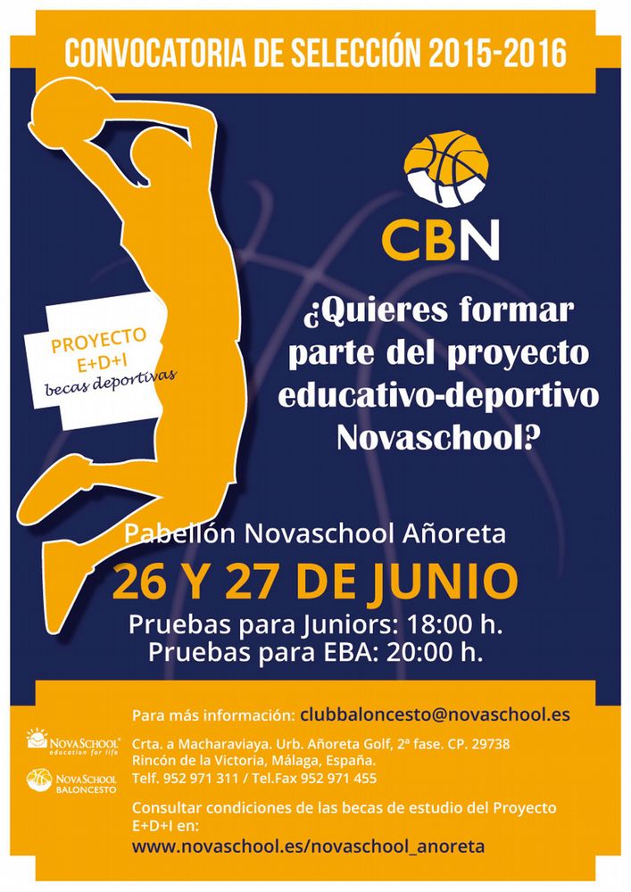 Convocatoria pruebas de selección del Club Baloncesto Novaschool para  formar sus equipos junior y EBA - PORTADA - Federación Andaluza de  Baloncesto